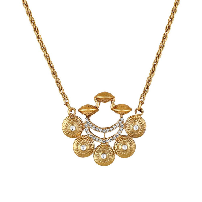 Mahi Traditional Chain Golden Vati Long Pendant Necklace with Crystals for Women (PS1101920G)