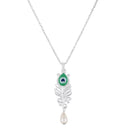 Mahi Peacock-Feather-Theme Meenakari Work Pendant Necklace for Women with Crystals and Pearl Drop (PS1101961R)