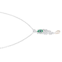 Mahi Peacock-Feather-Theme Meenakari Work Pendant Necklace for Women with Crystals and Pearl Drop (PS1101961R)