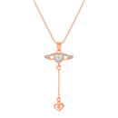 Mahi Angel Winged-Shaped & Heart Lariat Pendant Necklace with Dangling Heart Charm & Sparkling Stones | Rose-Gold Tone Chain for Women (PS1101969ZWhi)