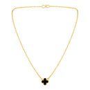 Mahi Black Clover Pendant Necklace with Beaded Edge on Gold Tone Chain Pendant for Women (PS1101972GBla)