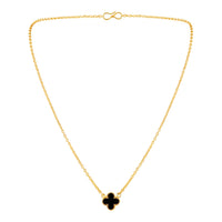 Mahi Black Clover Pendant Necklace with Beaded Edge on Gold Tone Chain Pendant for Women (PS1101972GBla)