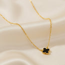 Mahi Black Clover Pendant Necklace with Beaded Edge on Gold Tone Chain Pendant for Women (PS1101972GBla)