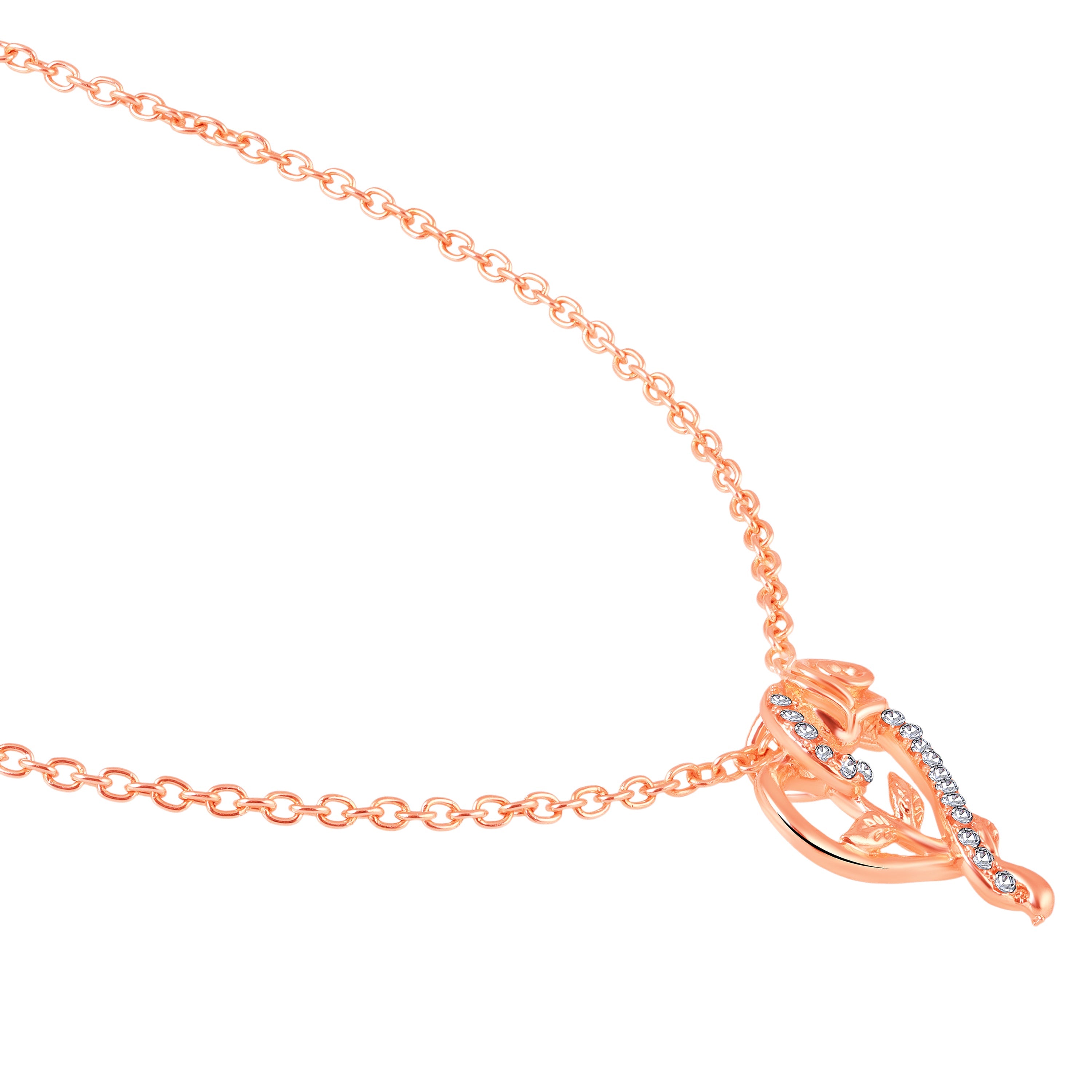 Mahi Rose & Heart Shaped Sparkling White Crystals Pendant Necklace for Women (PS1101973ZWhi)