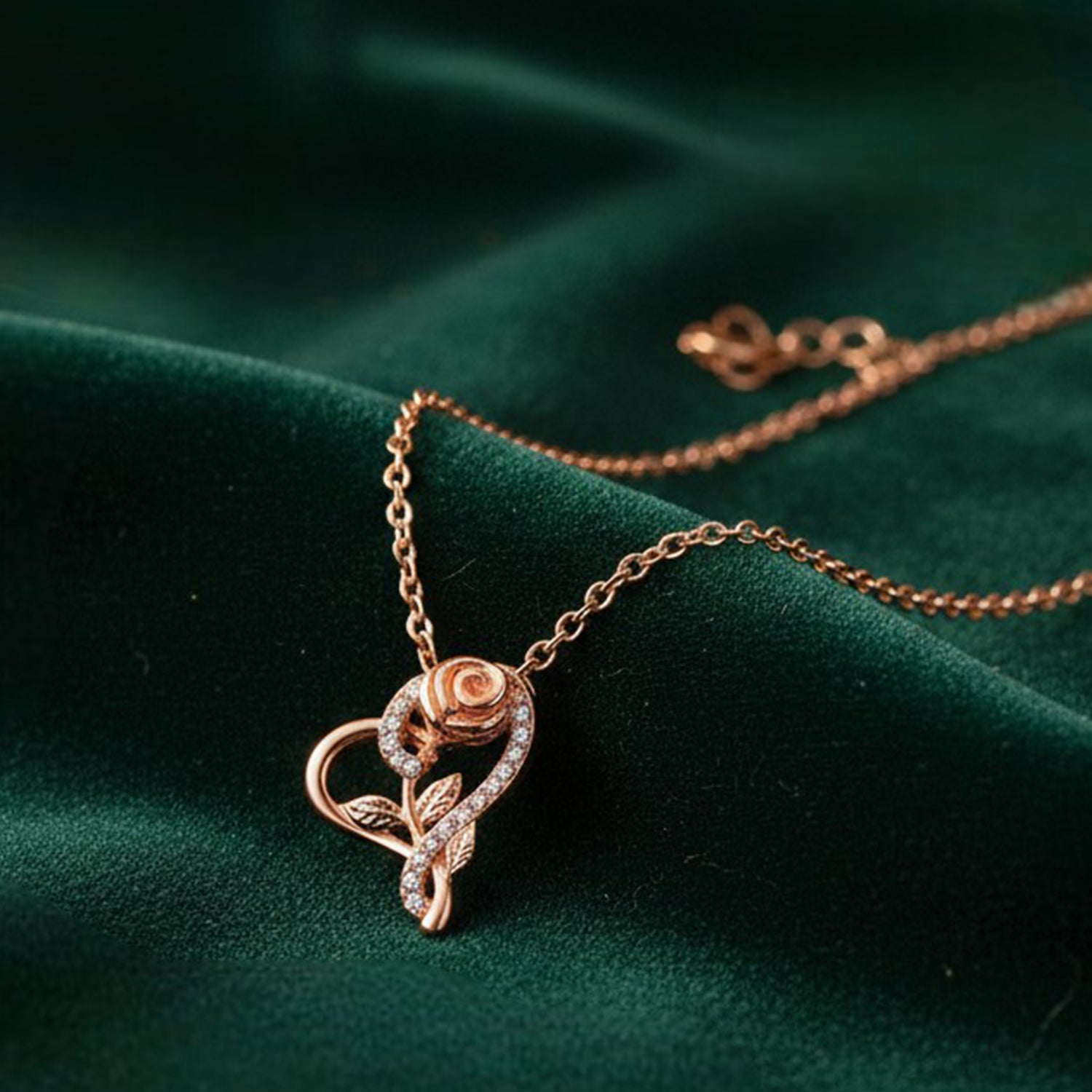 Mahi Rose & Heart Shaped Sparkling White Crystals Pendant Necklace for Women (PS1101973ZWhi)