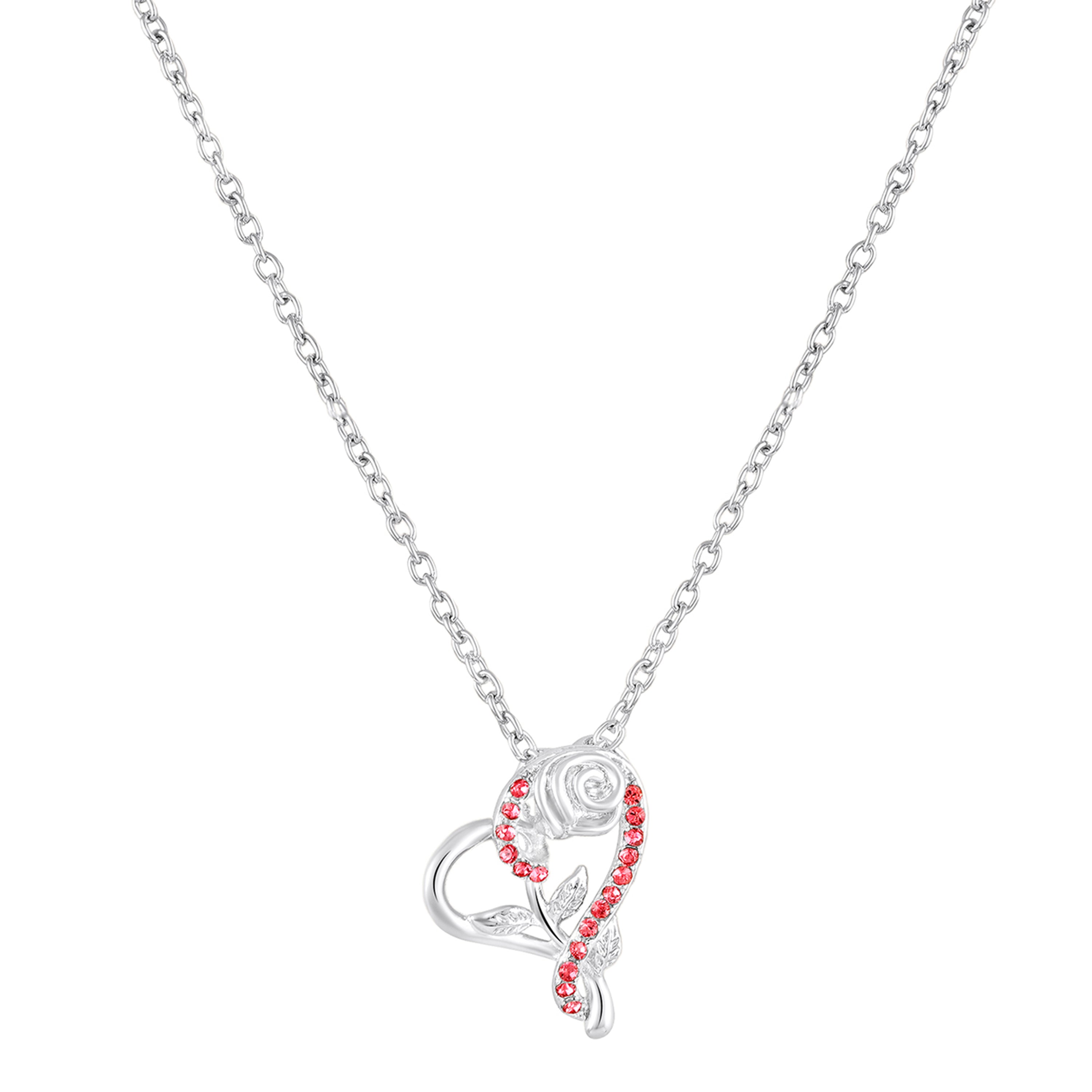 Mahi Rose & Heart Shaped Sparkling White Crystals Pendant Necklace for Women (PS1101974RPin)