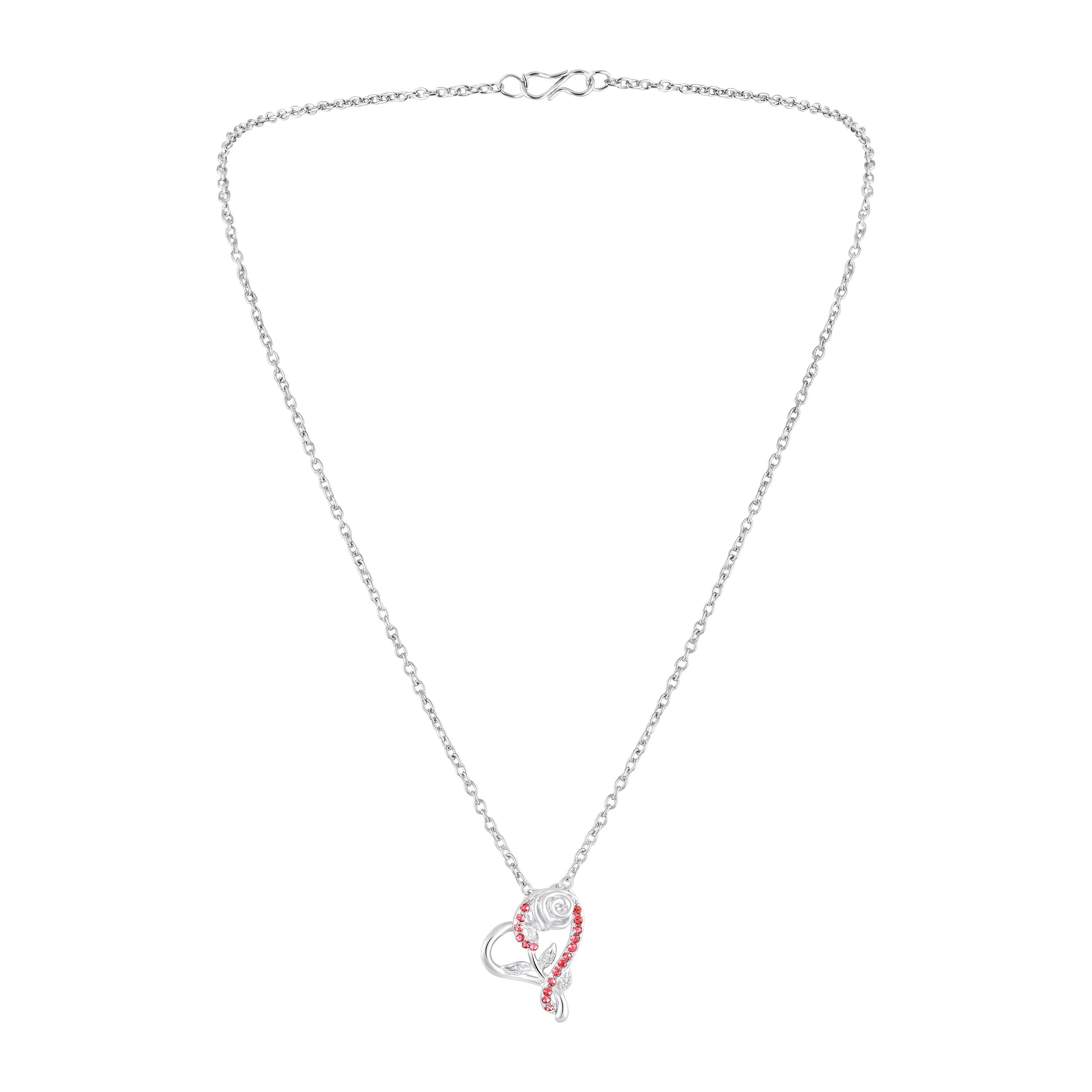 Mahi Rose & Heart Shaped Sparkling White Crystals Pendant Necklace for Women (PS1101974RPin)