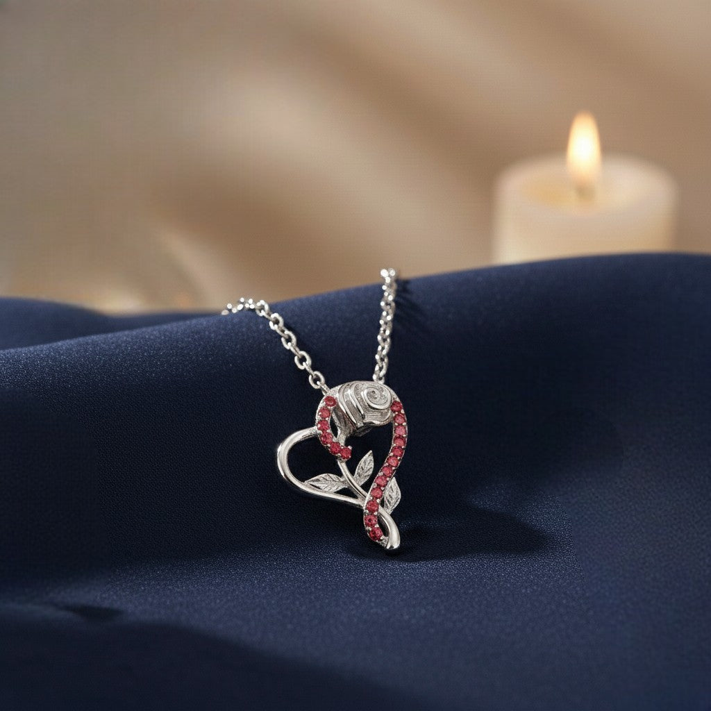 Mahi Rose & Heart Shaped Sparkling White Crystals Pendant Necklace for Women (PS1101974RPin)