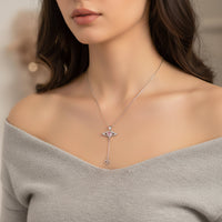 Mahi Winged Heart Pink Crystal Lariat Pendant Necklace with Dangle Heart Charm | Silver Finish (PS1101975RPin)