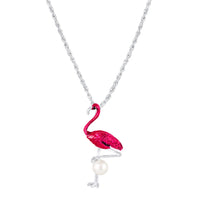 Mahi Swan-Shaped Artificial Pearl Pendant Necklace | Pink Enamel Bird-Theme Charm | Silver-Tone Chain for Women (PS1101976RPin)