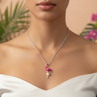 Mahi Swan-Shaped Artificial Pearl Pendant Necklace | Pink Enamel Bird-Theme Charm | Silver-Tone Chain for Women (PS1101976RPin)