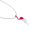 Mahi Swan-Shaped Artificial Pearl Pendant Necklace | Pink Enamel Bird-Theme Charm | Silver-Tone Chain for Women (PS1101976RPin)