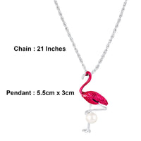 Mahi Swan-Shaped Artificial Pearl Pendant Necklace | Pink Enamel Bird-Theme Charm | Silver-Tone Chain for Women (PS1101976RPin)