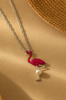 Mahi Swan-Shaped Artificial Pearl Pendant Necklace | Pink Enamel Bird-Theme Charm | Silver-Tone Chain for Women (PS1101976RPin)