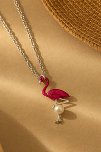 Mahi Swan-Shaped Artificial Pearl Pendant Necklace | Pink Enamel Bird-Theme Charm | Silver-Tone Chain for Women (PS1101976RPin)