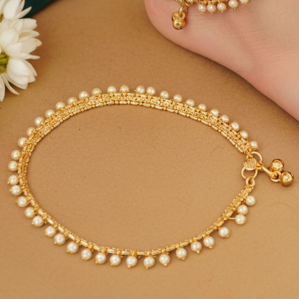 JS Fashion Royal High Gold Pearl Designer Anklet (Payal)