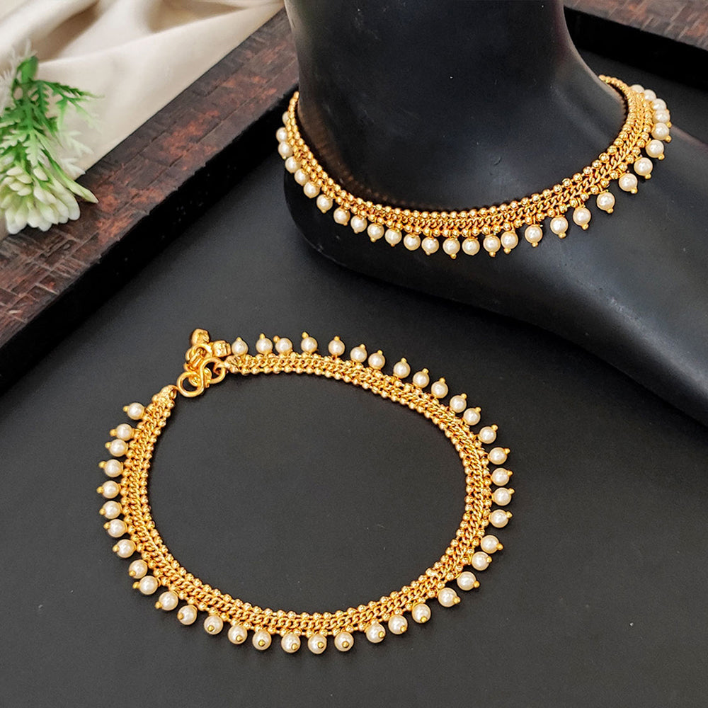 JS Fashion Royal High Gold Pearl Designer Anklet (Payal)