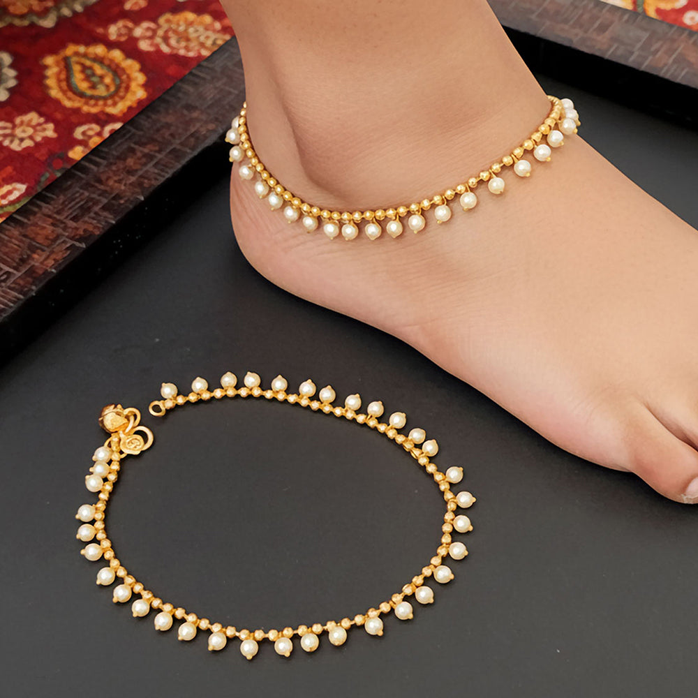 JS Fashion Royal High Gold Pearl Designer Anklet (Payal)