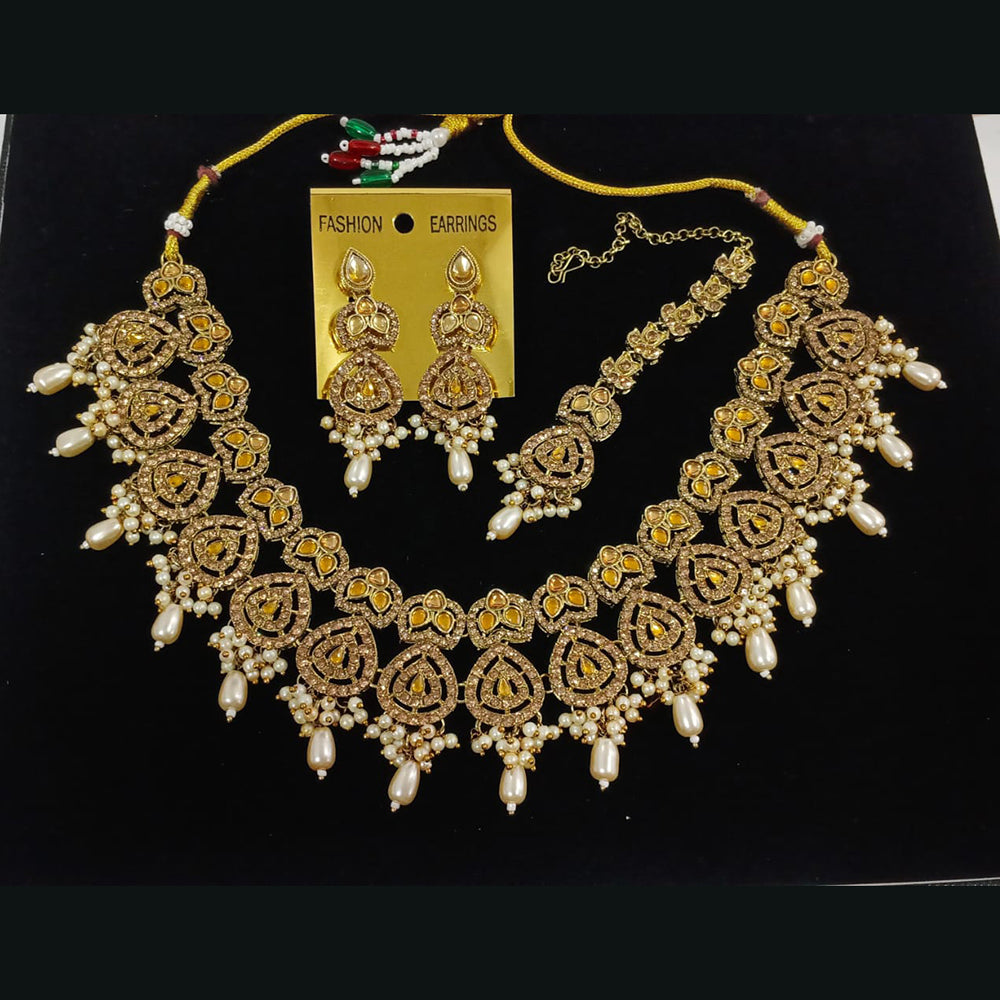 Midas Touch Divine Beauty Crystal Stone And Pearl Necklace Set