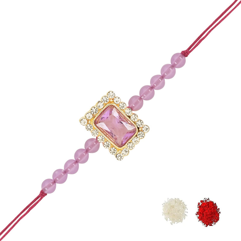 Etnico I Jewels Pearl & Kundan Designer Bhaiya Rakhi With Roli Chawal for Brother/Bro/Men with Rakshabandhan Card (R010Pu)