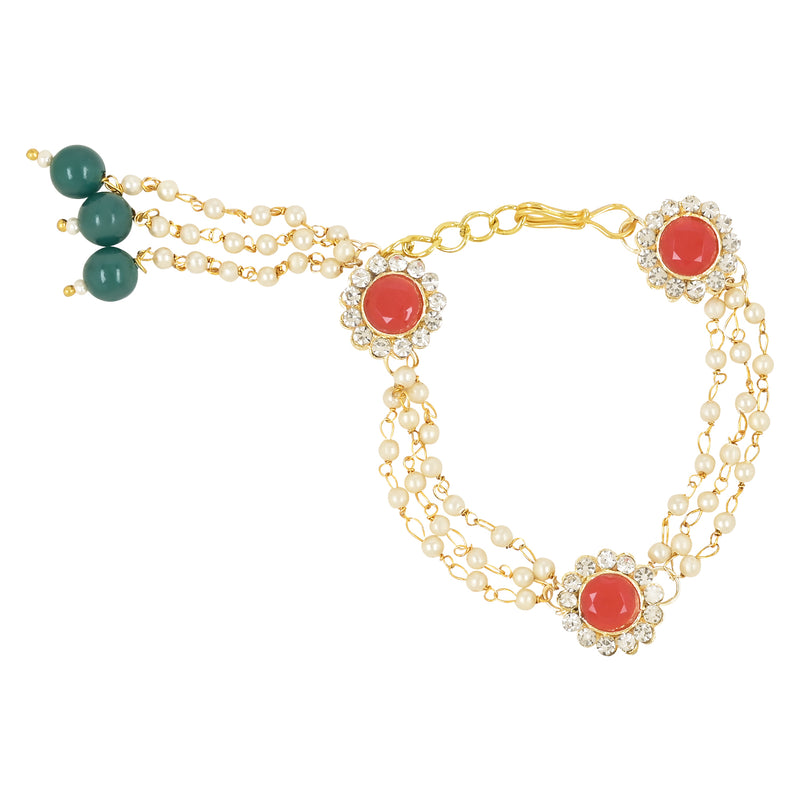 Etnico I Jewels Rakshabandhan Designer Pearl Hanging Lumba Bracelet Rakhi For Bhabhi/Sister (R014R-L)