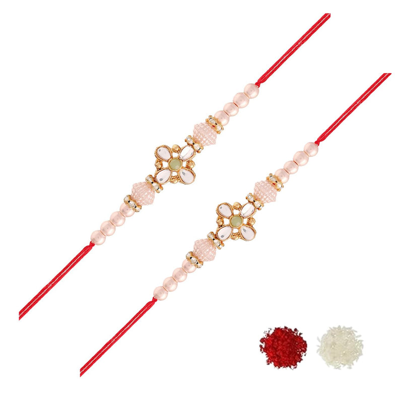 Etnico I Jewels Gold Plated Ethnic Designer Pearl Combo Rakhi Set With Roli Chawal & Rakshabandhan Card For Brother/Bhai/Bro/Men (R022-2) (Pack of 2)