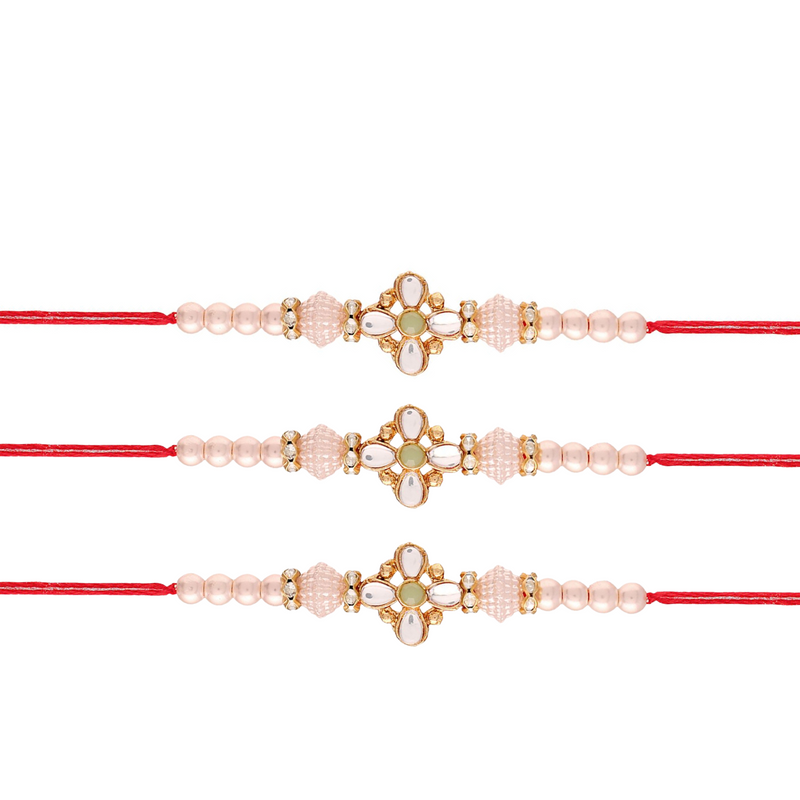 Etnico I Jewels Gold Plated Ethnic Designer Pearl Combo Rakhi Set With Roli Chawal & Rakshabandhan Card For Brother/Bhai/Bro/Men (R022-3) (Pack of 3)