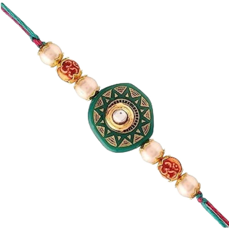 Etnico I Jewels Ethnic Designer Pearl Beads Combo Rakhi Set With Roli Chawal & Rakshabandhan Card For Brother/Bhai/Bro/Men (R057G-3) (Pack of 3)