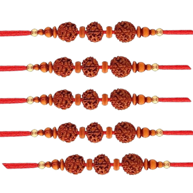 Etnico I Jewels Ethnic Rudraksha Combo Rakhi Set With Roli Chawal & Rakshabandhan Card For Men/Brother/Bhaiya (R060-5) (Pack of 5)