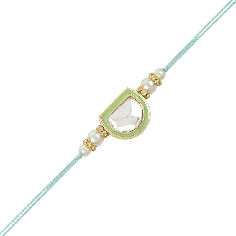 Etnico I Jewels Pearl & Kundan Designer Bhaiya Rakhi With Roli Chawal for Brother/Bro/Men with Rakshabandhan Card (R095-4) (Pack of 4)