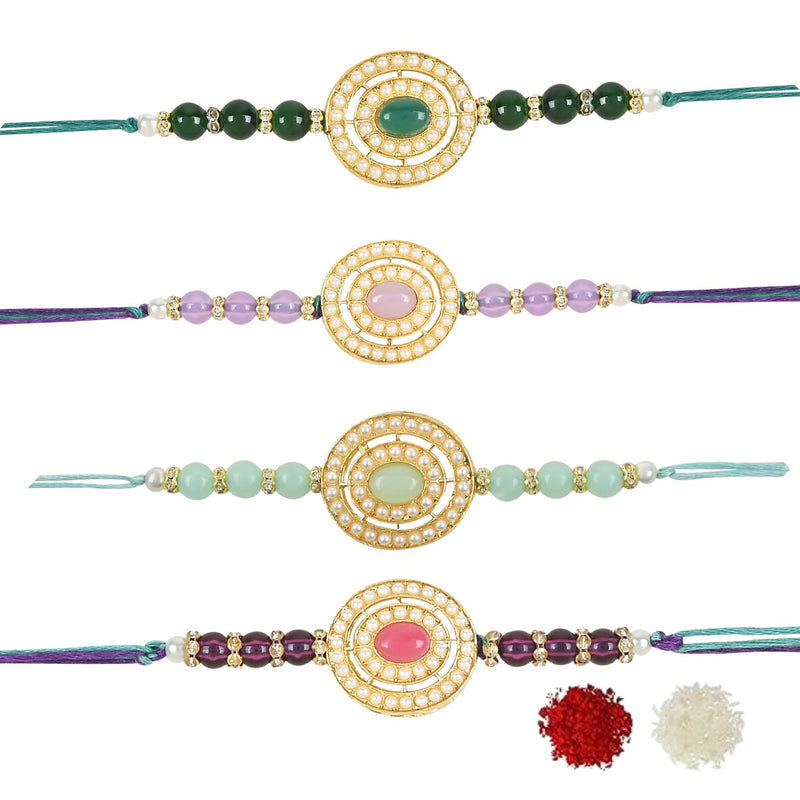 Etnico I Jewels Pearl & Kundan Designer Bhaiya Rakhi With Roli Chawal for Brother/Bro/Men with Rakshabandhan Card (R096-4)