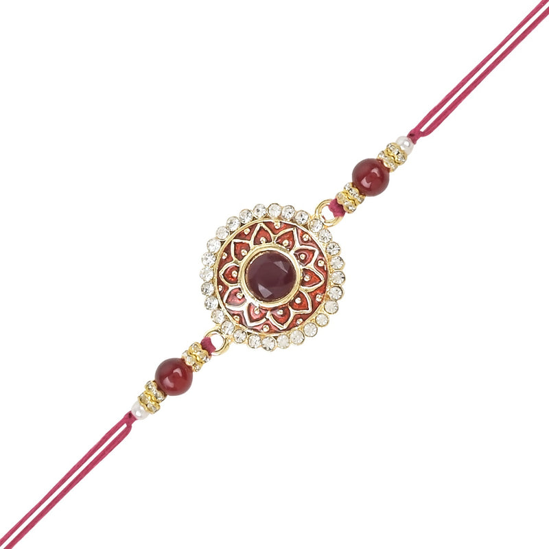 Etnico I Jewels Rakshabandhan Designer Handcrafted Pearl & Kundan Bhaiya Rakhi With Roli Chawal for Brother/Bro/Men (R100M-2)