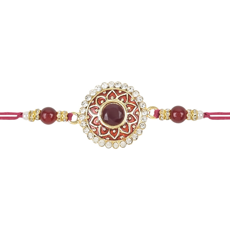 Etnico I Jewels Rakshabandhan Designer Handcrafted Pearl & Kundan Bhaiya Rakhi With Roli Chawal for Brother/Bro/Men (R100M-2)