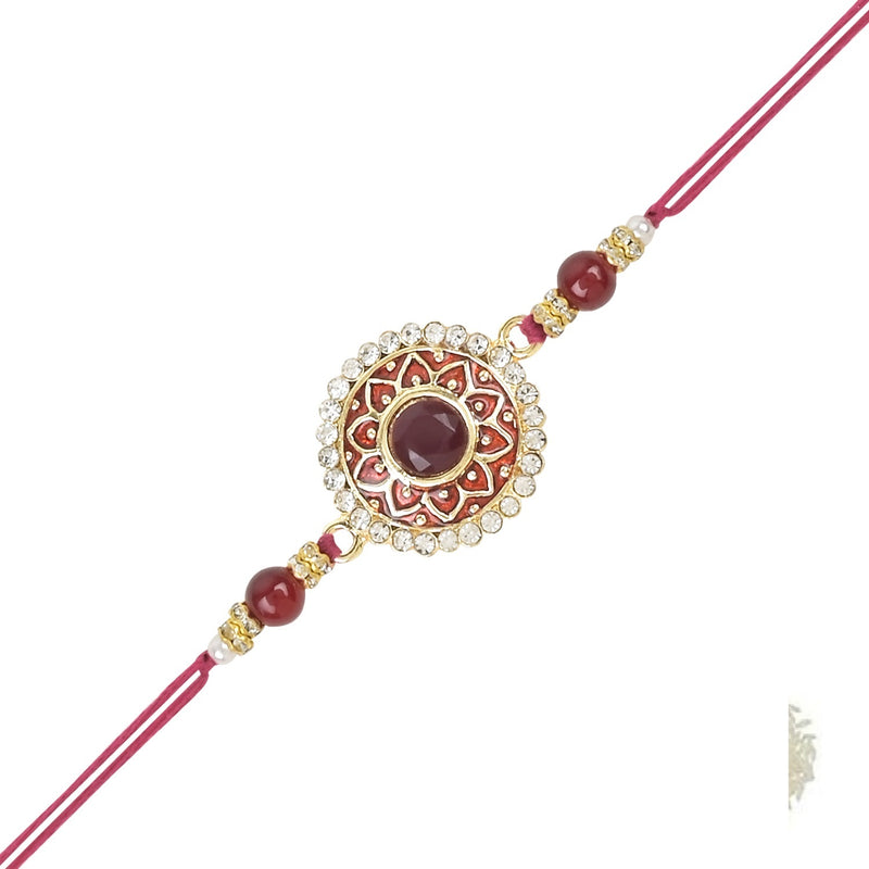 Etnico I Jewels Pearl & Meenakari Designer Bhaiya Rakhi With Roli Chawal for Brother/Bro/Men with Rakshabandhan Card(R100M)