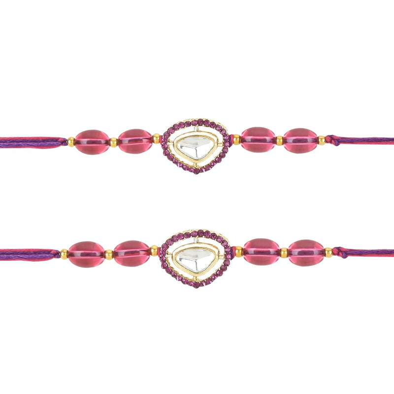 Etnico I Jewels Pearl & Kundan Designer Bhaiya Rakhi With Roli Chawal for Brother/Bro/Men with Rakshabandhan Card (R104Wi-2) (Pack of 2)