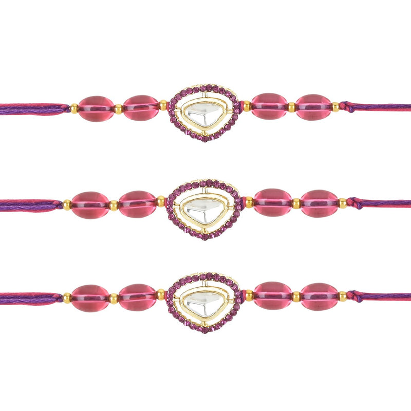 Etnico I Jewels Pearl & Kundan Designer Bhaiya Rakhi With Roli Chawal for Brother/Bro/Men with Rakshabandhan Card (R104Wi-3) (Pack of 3)