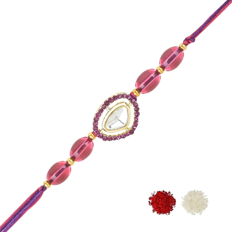 Etnico I Jewels Pearl & Kundan Designer Bhaiya Rakhi With Roli Chawal for Brother/Bro/Men with Rakshabandhan Card (R104Wi)