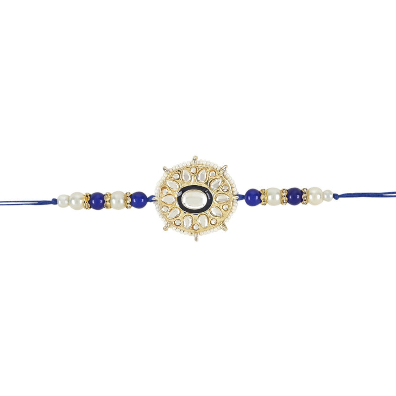 Etnico I Jewels Pearl & Kundan Designer Bhaiya Rakhi With Roli Chawal for Brother/Bro/Men with Rakshabandhan Card (R105Bl-2) (Pack of 2)