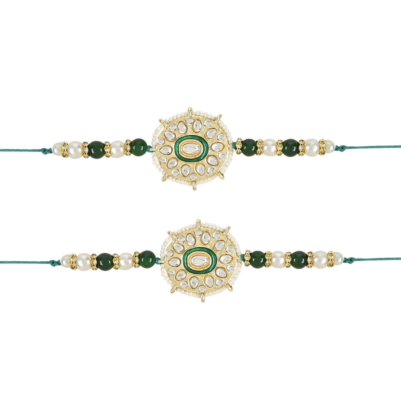 Etnico I Jewels Pearl & Kundan Designer Bhaiya Rakhi With Roli Chawal for Brother/Bro/Men with Rakshabandhan Card (R105G-2) (Pack of 2)