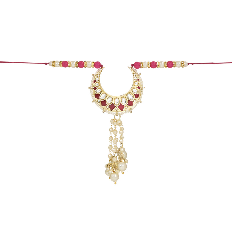 Etnico I Jewels Rakshabandhan Designer Handcrafted Meenakari Kundan Pearl Hanging Lumba Rakhi For Bhabhi/Sister (R105Q-BL-LCO)