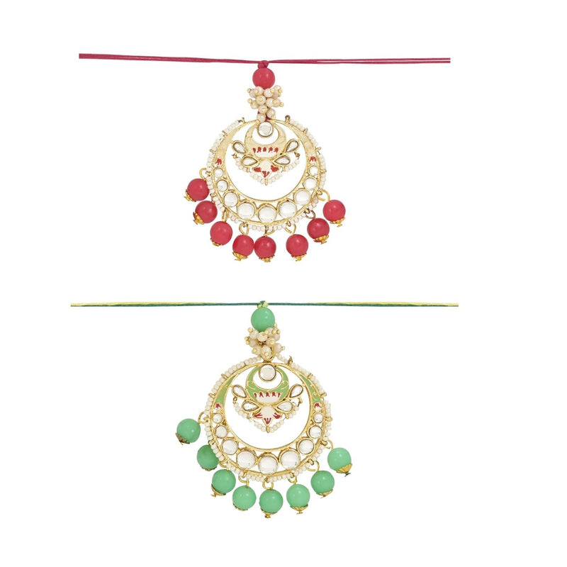 Etnico I Jewels Rakshabandhan Designer Meenakari Kundan Pearl Hanging Lumba Bracelet Rakhi For Bhabhi/Sister (R106Q-Min-LCO) (Set of 2 Lumba)