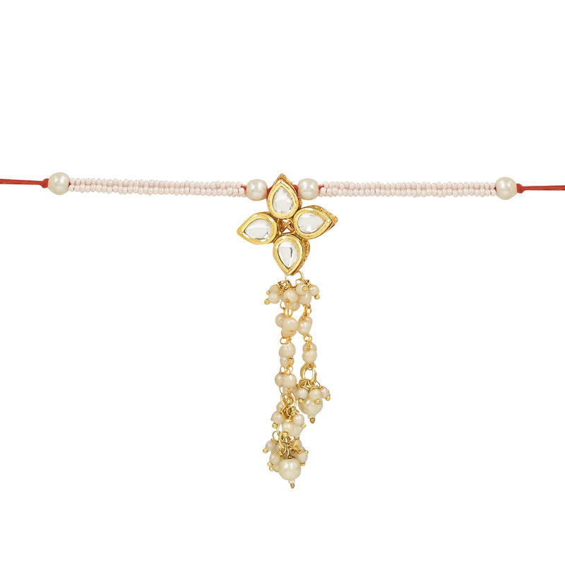 Etnico I Jewels Rakshabandhan Designer Pearl Hanging Lumba Bracelet Rakhi For Bhabhi/Sister (R120W-L)