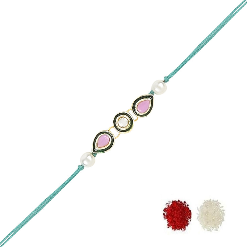 Etnico I Jewels Rakshabandhan Special Kundan Studded Rakhi With Roli Chawal For Bhaiya/Brother/Bro/Men (R124W)