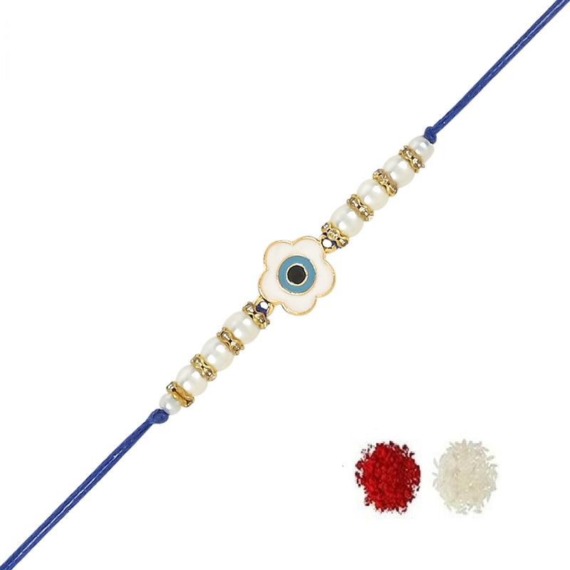 Etnico I Jewels Rakshabandhan Enamel Floral Shape Evil Eye Rakhi With Roli Chawal For Bhaiya/Brother/Bro/Men (R125)