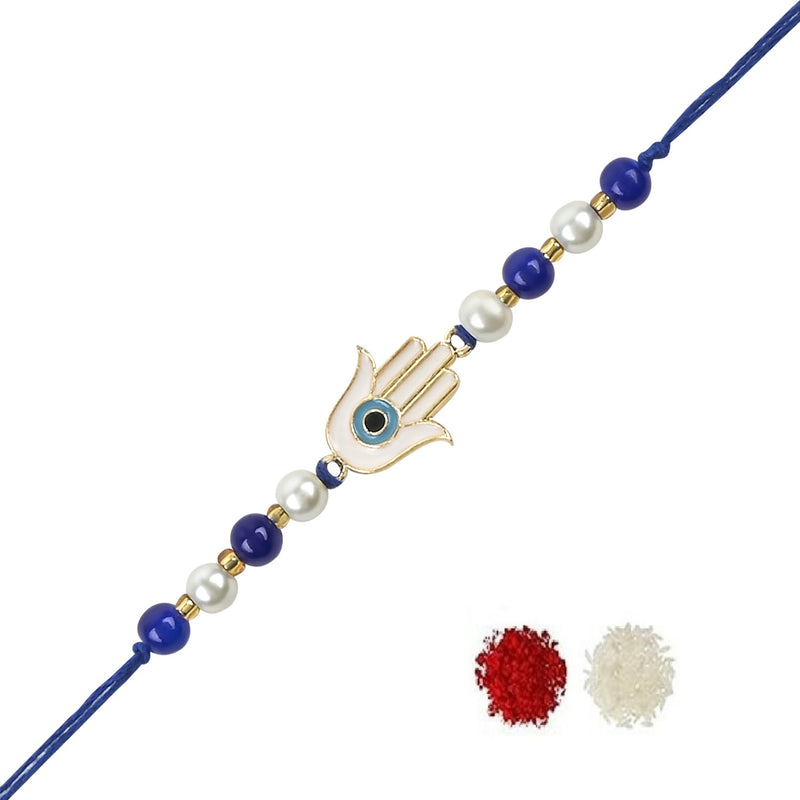 Etnico I Jewels Rakshabandhan Hamsa Shape Enamel Evil Eye Rakhi With Roli Chawal For Bhaiya/Brother/Bro/Men (R126)