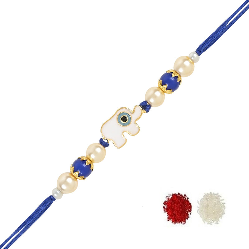 Etnico I Jewels Rakshabandhan Designer White Elephant Enamel Evil Eye Rakhi Combo Set With Roli Chawal For Bhaiya/Brother/Bro/Men (R127-3)