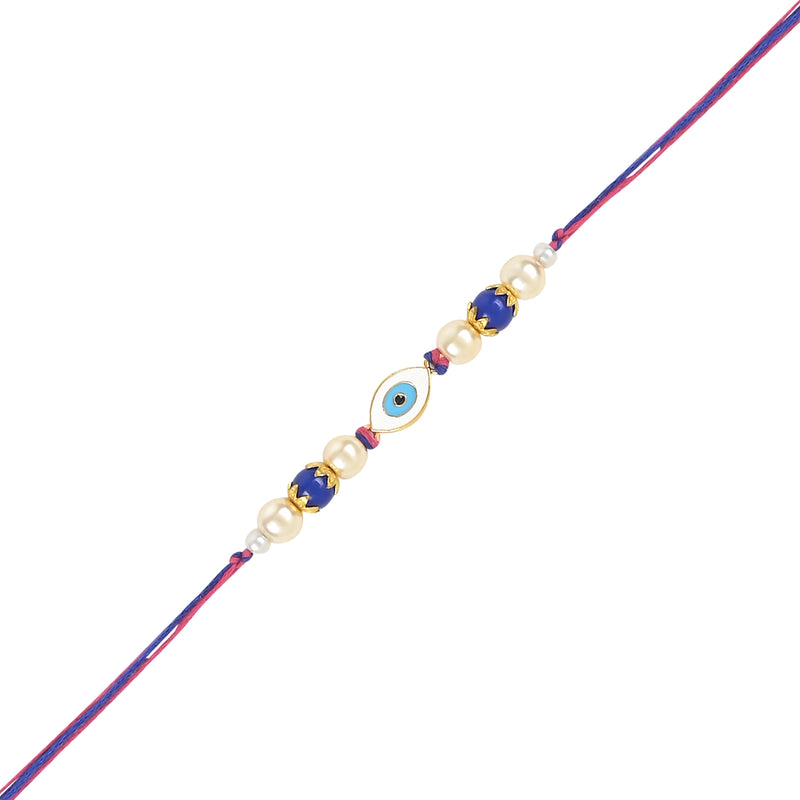 Etnico I Jewels Designer Enamel Evil Eye Bhaiya Bhabhi Lumba Rakhi Set With Roli Chawal for Brother/Bro/Men with Rakshabandhan Card (R129-CO)