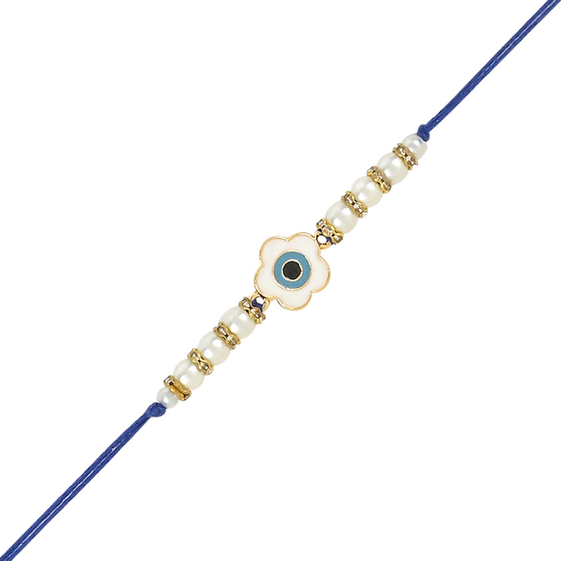 Etnico I Jewels Designer Enamel Floral Evil Eye Bhaiya Bhabhi Mangalsutra Bracelet Rakhi Set With Roli Chawal & Rakshabandhan Card For Brother/Bro/Men (R133-CO)