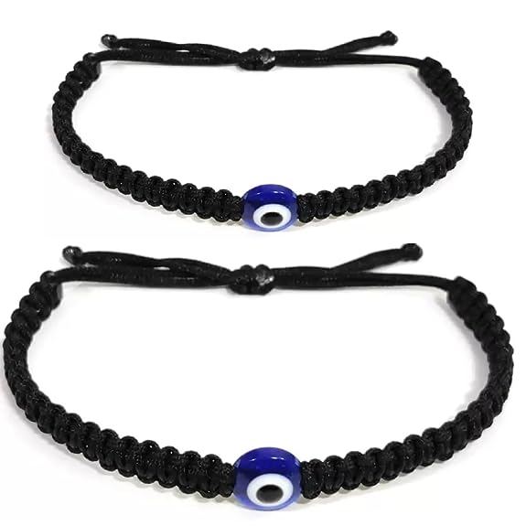 Etnico I Jewels Adjustable Black Thread Stylish Handmade Nazar Evil Eye Bracelet Rakhi For Brother/Men/Bro With Rakshabandhan Card (R139B-2)