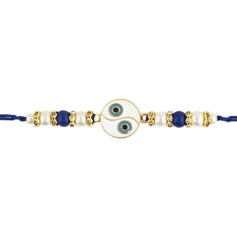 Etnico I Jewels Rakshabandhan Designer Round Shape Enamel Evil Eye Rakhi With Roli Chawal For Bhaiya/Brother/Bro/Men (R142)